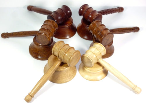 choice of handmade gavels and blocks in selection of woods