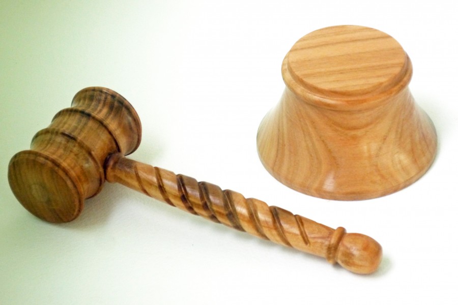 Handmade wooden gavel and striking block in English wild Cherry wood