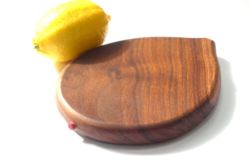 Handmade hand cut lemon shaped mini chopping board walnut wood