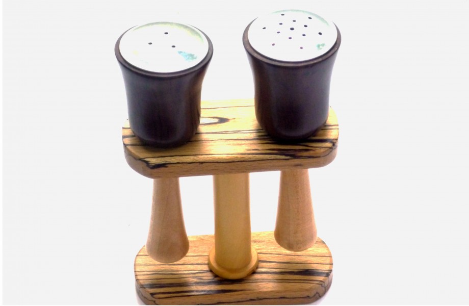 handmade wooden salt and pepper shaker bell shaped