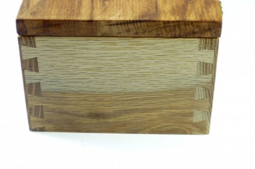 Handmade boxed English Brown Oak gavel set dovetail joint detail