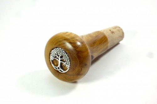 handmade wooden bottle stopper laburnum wood and Tibetan silver tree of life charm