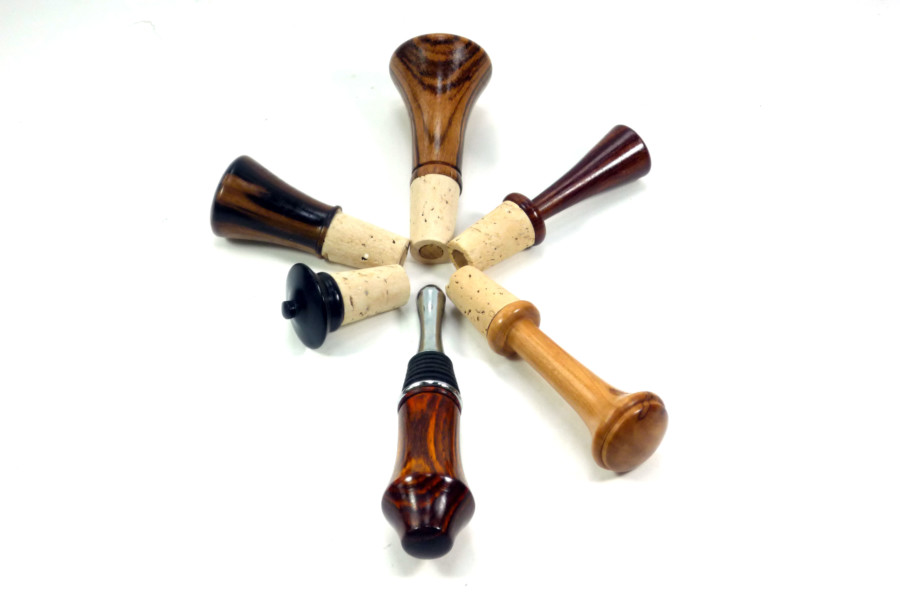 Selection of Handmade Unique Wooden Wine Stoppers Tommy Woodpecker
