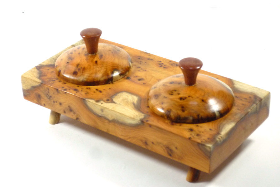 Salt & Pepper Pinch Pots English Yew Burr Wood Tommy Woodpecker Woodworks