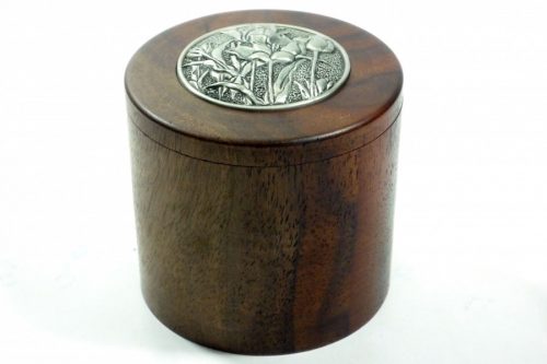 handmade pot American caro walnut lid pewter decorative inlay