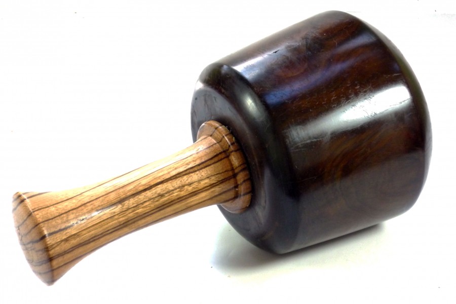 Handmade carving mallet in old lignum vitae and Zebrano wood
