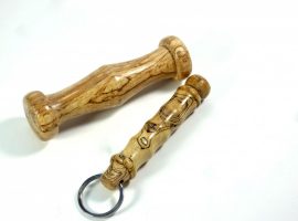 handmade wooden matching Yawara stick and Kubotan on keyring