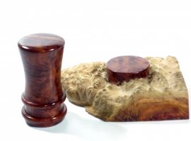 A fine piece of design and craftsmanship, a wooden palm gavel with matching block, handmade from beautifully unusual Australian Brown Mallee Burr. An amazingly memorable present for someone special to treasure.The hammer is a gorgeously grained piece of Brown Mallee Burr. The striking block or base is a beautiful piece of burr, like a hedgehog, with a striking circle within the base also in red mallee burr. A highly unusual palm gavel and block, strikingly original. When it has gone it has gone for good. Designed and made by me in Shropshire and not mass produced; each of my palm gavels  is hand crafted slightly different and beautifully and lovingly finished with beeswax polish to let the natural colour of the wood shine through and speak for itself. An ideal gift for anyone who loves and appreciates the unique richness and quality of the grain and colours of natural finely crafted wooden items with a wow factor.  A special and most memorable gift. Check out my excellent feedback from delighted customers all over the world. Film companies, Theatres, Lodges, Meeting Groups, Estate and Real Estate Auctioneers and Attorneys all over the world buy Tommy Woodpecker Woodworks gavels. Size - Overall size of the hammer is approx 75mm or 3 inches in height with a generous piece of burr as the block. Care Best kept out of direct sunlight, polish hammer and top of base with beeswax occasionally to be rewarded with a deep shine for years to come. Dispatch All items are carefully packaged to ensure they reach you safely and have labels and care instructions and are sent first class post, coutier or airmail. Overseas customers are responsible for paying any duties that may apply.