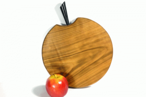Handmade hand cut wooden chopping board one piece solid wood no joins English Wild cherry stalk detail