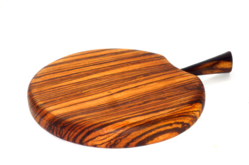 Handmade hand cut medium chopping boards Zebrano wood with stalk detail