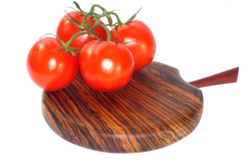 Handmade hand cut medium chopping boards Zebrano wood with stalk detail