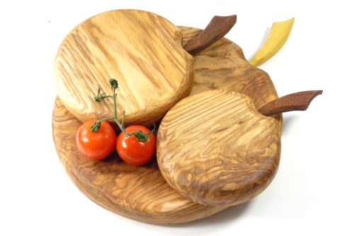 handmade wooden set of 3 apple shaped chopping cutting boards