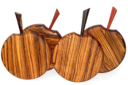 Handmade hand cut medium chopping boards Zebrano wood with stalk detail
