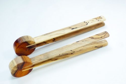 pair of wooden handmade tongs