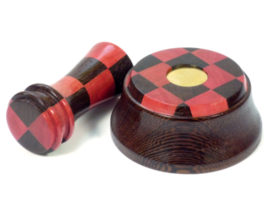 chequered palm gavel and block in pink ivory wood and wenge