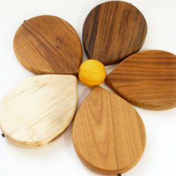 Handmade hand cut wooden lemon shaped chopping boards with stalk detail choice of woods