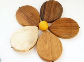 Handmade hand cut wooden lemon shaped chopping boards with stalk detail choice of woods