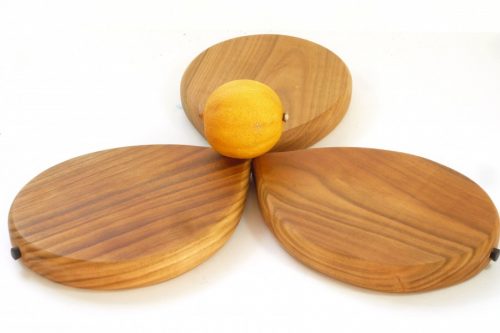 Handmade hand cut wooden lemon shaped chopping boards with stalk detail set of 3 English Wild Cherry