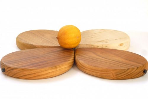 Handmade hand cut wooden lemon shaped chopping boards with stalk detail choice of woods