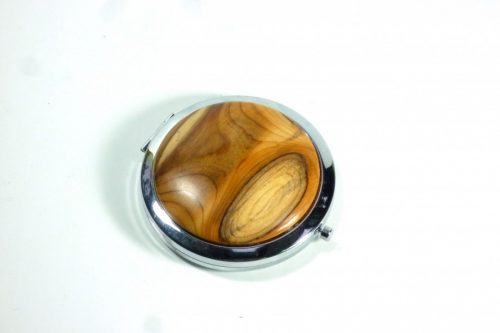 double mirror compact with English Yew wooden insert