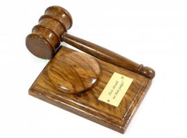 handmade presentation gavel and block with personalised plaque