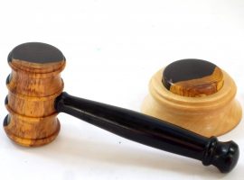 Gavel and block in African Blackwood Branch with blackwood and sycamore striking block