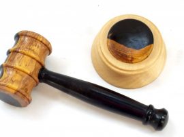 Gavel and block in African Blackwood Branch with blackwood and sycamore striking block