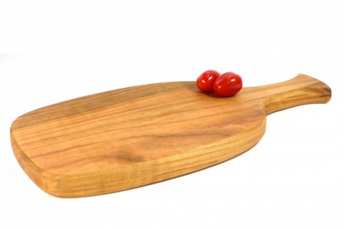 handmade hand cut wooden chopping board paddle shaped English Wild Cherry