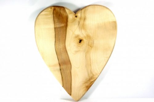 handmade hand cut chopping board heart shaped in English Spalted Sycamore