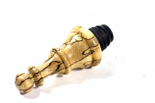 handmade wooden wine stopper English Spalted beech in shape of chess piece