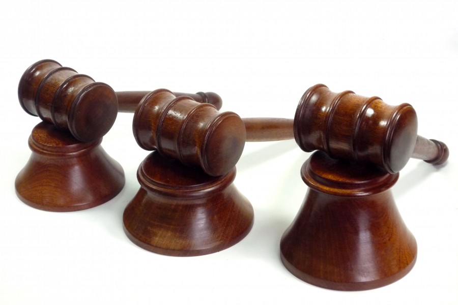 Set of 3 Wooden Gavels & Blocks in Old Mahogany Graduated Block Sizes