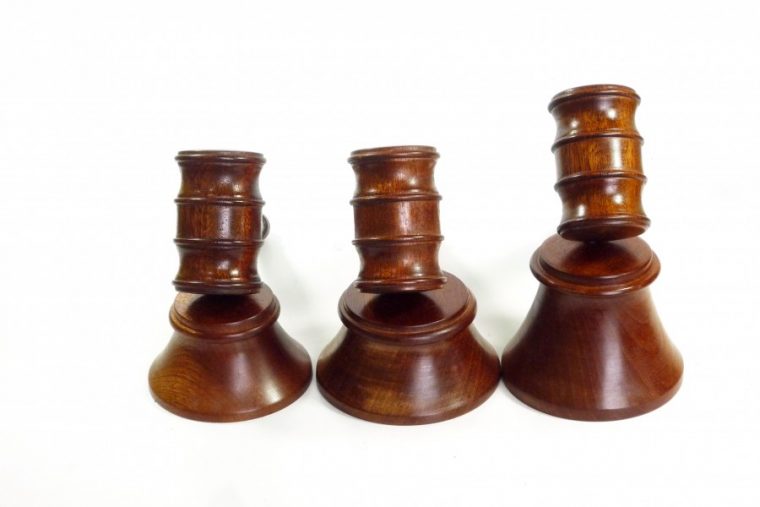 Set of 3 Wooden Gavels & Blocks in Old Mahogany Graduated Block Sizes