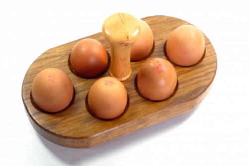 egg holder with handle in English Brown Oak