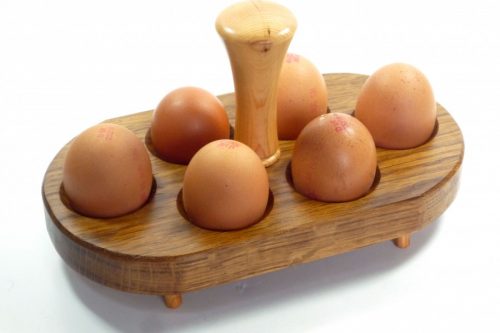 egg holder with handle in English Brown Oak