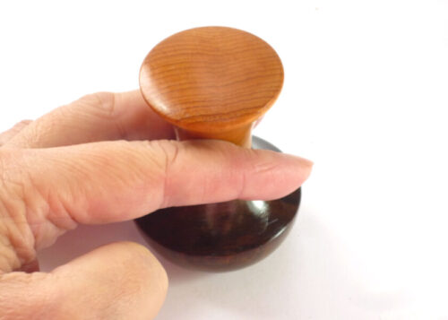 Handmade finger gavel old lignum vitae base with English Yew top