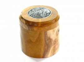 Handmade wooden keepsake pot English Mulberry decorative pewter inlay in lid
