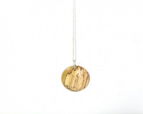 Handmade wooden pendant English Spalted Beech long silver plated chain magnetic clasp