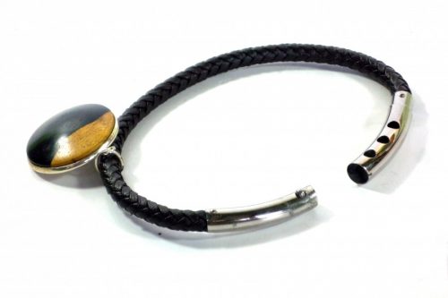 plaited leather bracelet with african blackwood charm