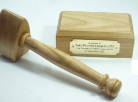 Masonic Gavel and Block English Wild Cherry with Personalised Brass Plaque