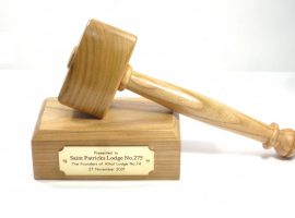 Masonic Gavel and Block English Wild Cherry with Personalised Brass Plaque