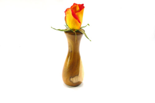 Handmade wooden bud vase with special fitted glass inner tube