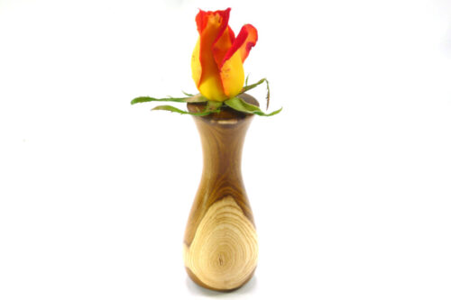 Handmade bud vase in English Laburnum with glass inner tube