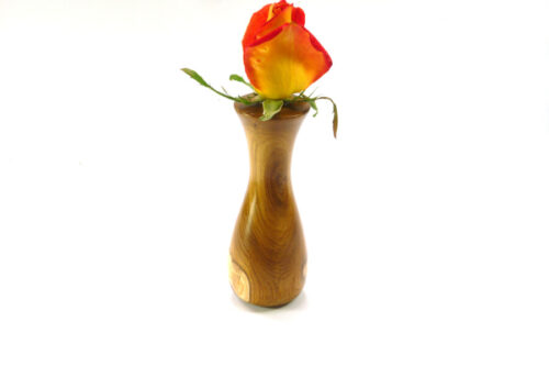 Handmade wooden bud vase with special fitted glass inner tube