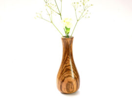 Handmade bud vase in exotic zaney zebrano wood