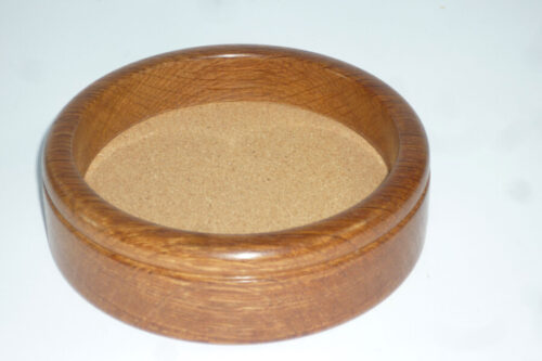 Handmade wooden wine bottle coaster English Brown Oak cork lined