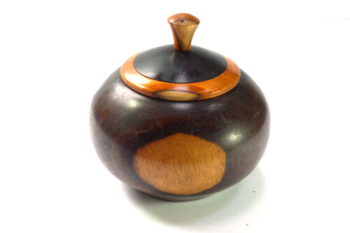 Handmade pot in old lignum vitae with old lignum and yew lid