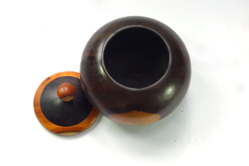 Handmade pot in old lignum vitae with lignum and yew lid