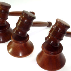 Trio of handmade gavel and blocks with graduated striking block sizes