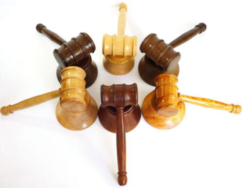 Gavel and blocks in a selection of woods